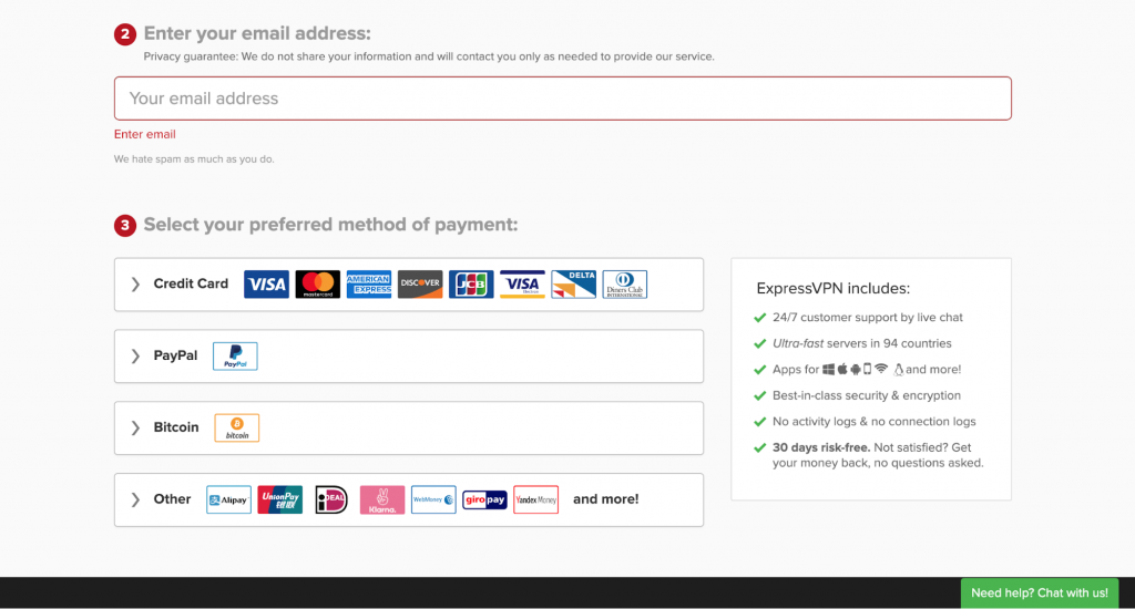 ExpressVPN Enter Payment Details