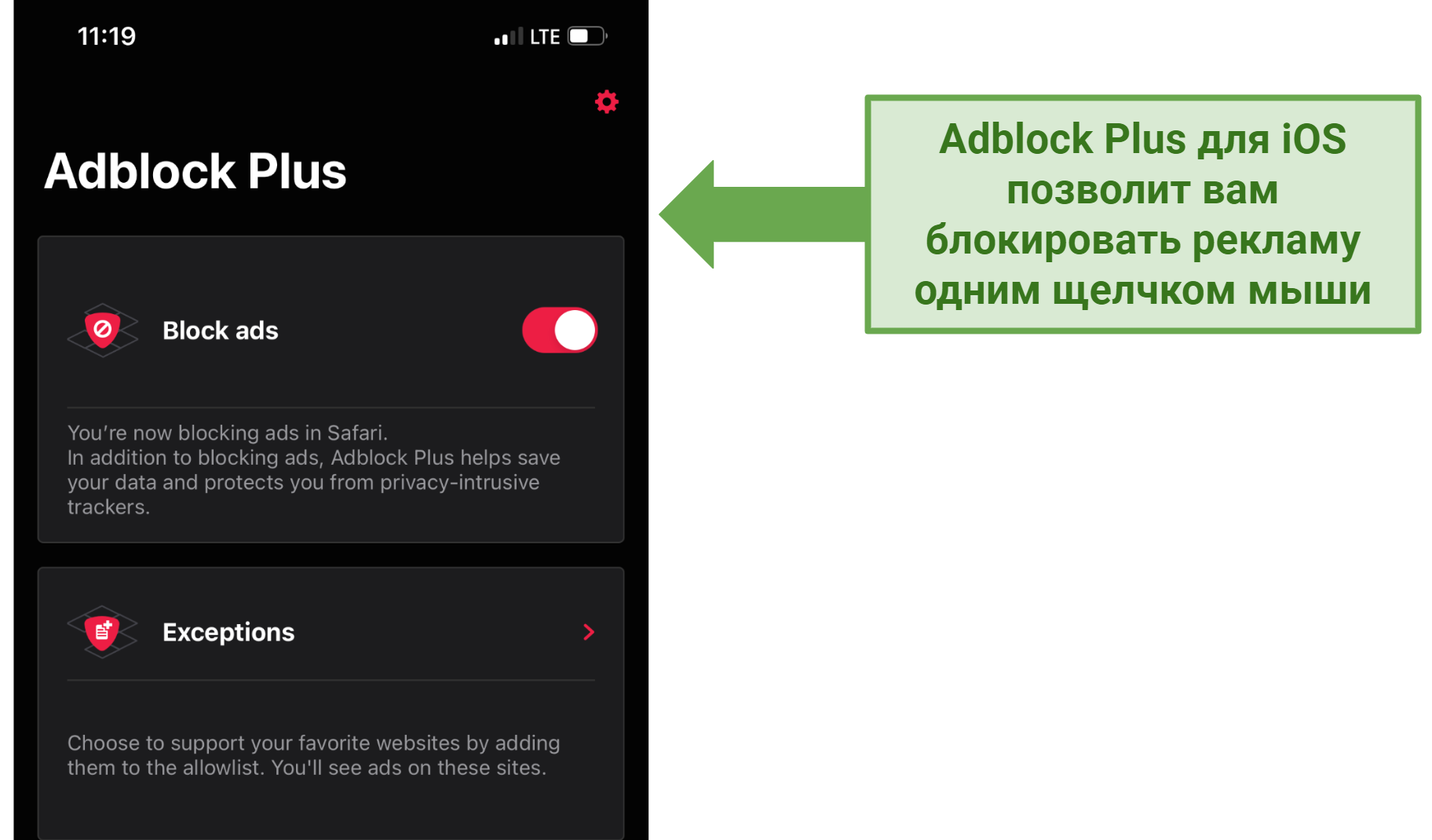 Screenshot of Adblock Plus iOS UI