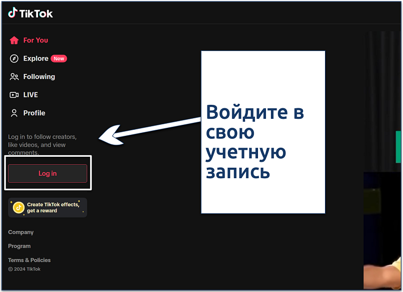 A screenshot showing the TikTok's login button