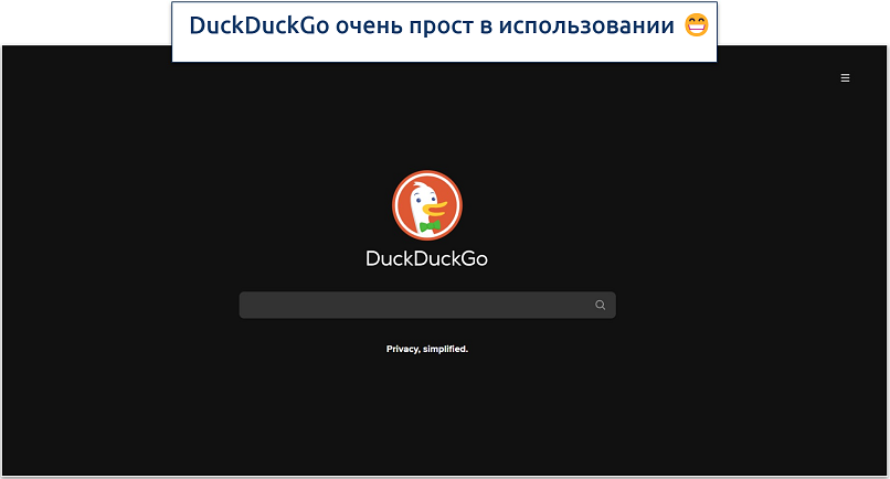 Image showing the landing page of DuckDuckGo's onion website