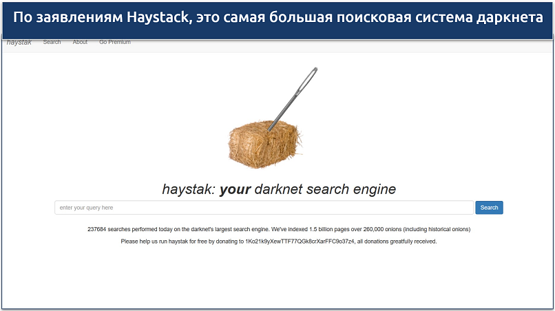 Image showing the landing page of Haystack browser