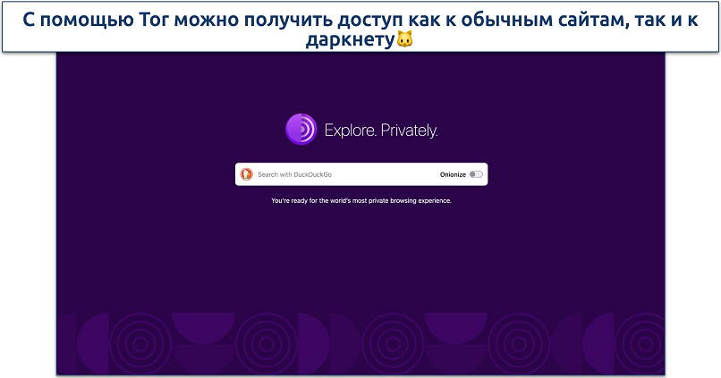 Снимок экрана главной страницы браузера Tor